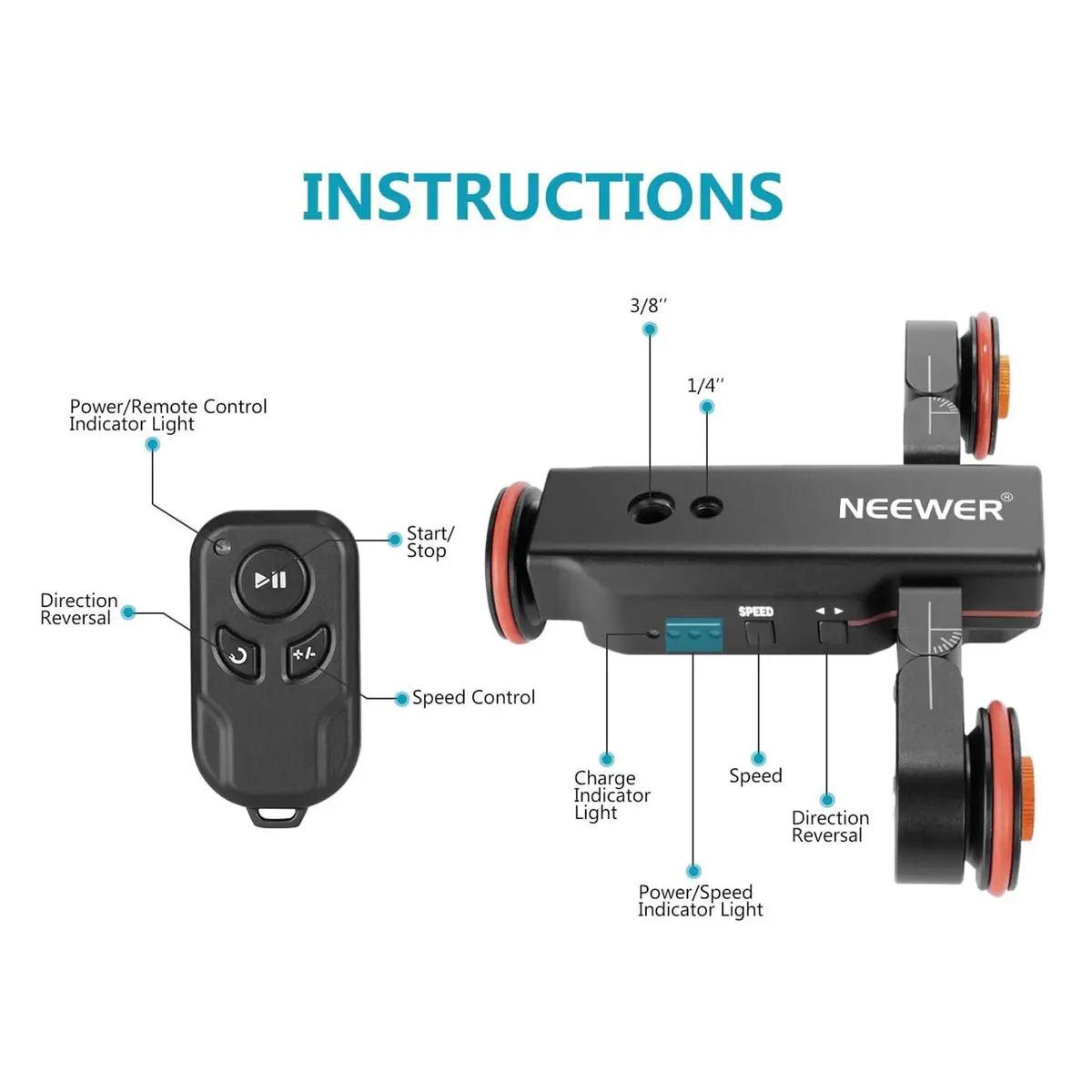 NEEWER 3 Wheels Wireless Video Camera Dolly, 3 Speed Motorized Slider | Remote Control & Adjustable Wheel - view 3