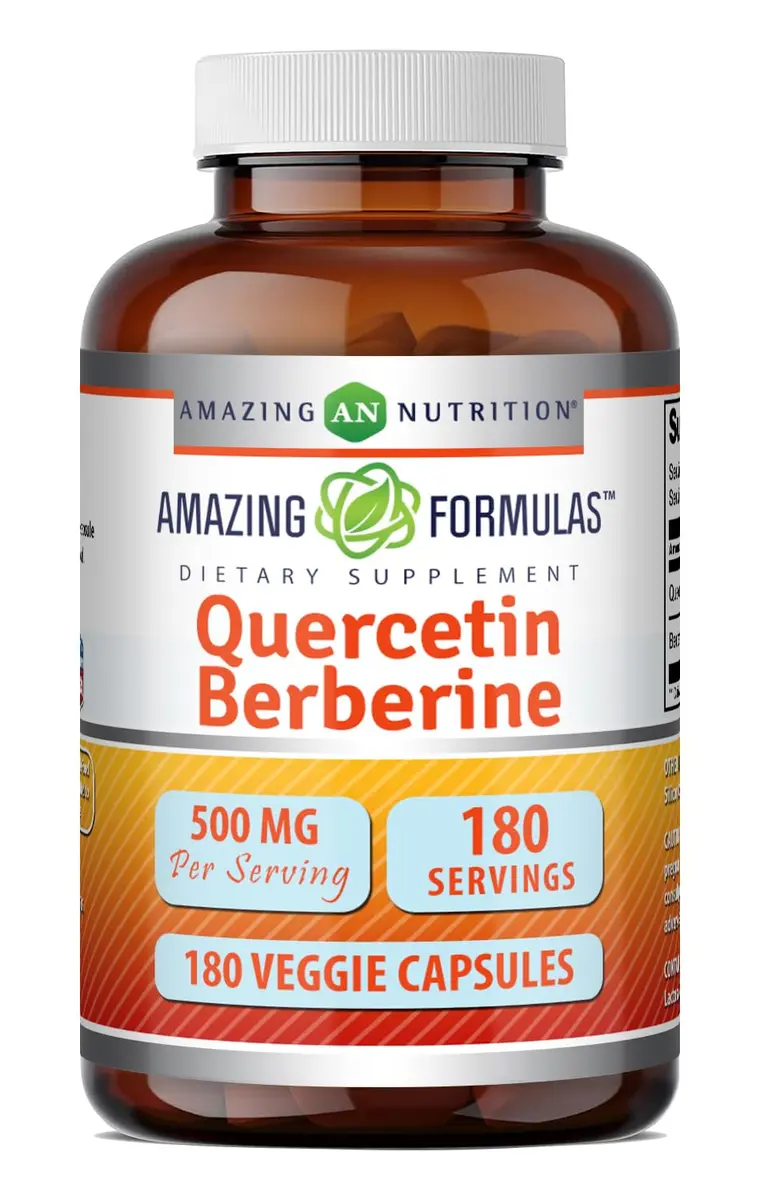 Amazing Nutrition Quercetin Berberine 250mg | Vegetarian Gluten Free Supplement in USA (180 Veggie Capsules) - main product image