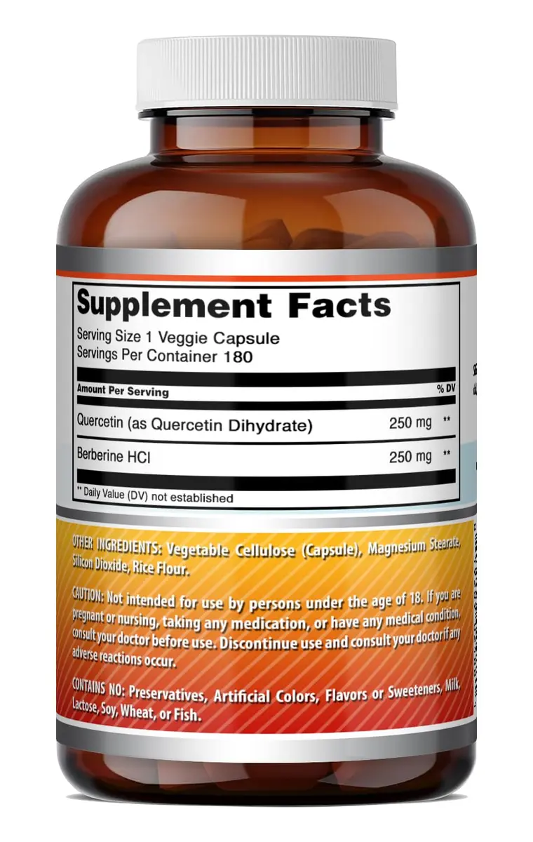 Amazing Nutrition Quercetin Berberine 250mg | Vegetarian Gluten Free Supplement in USA (180 Veggie Capsules) - view 6