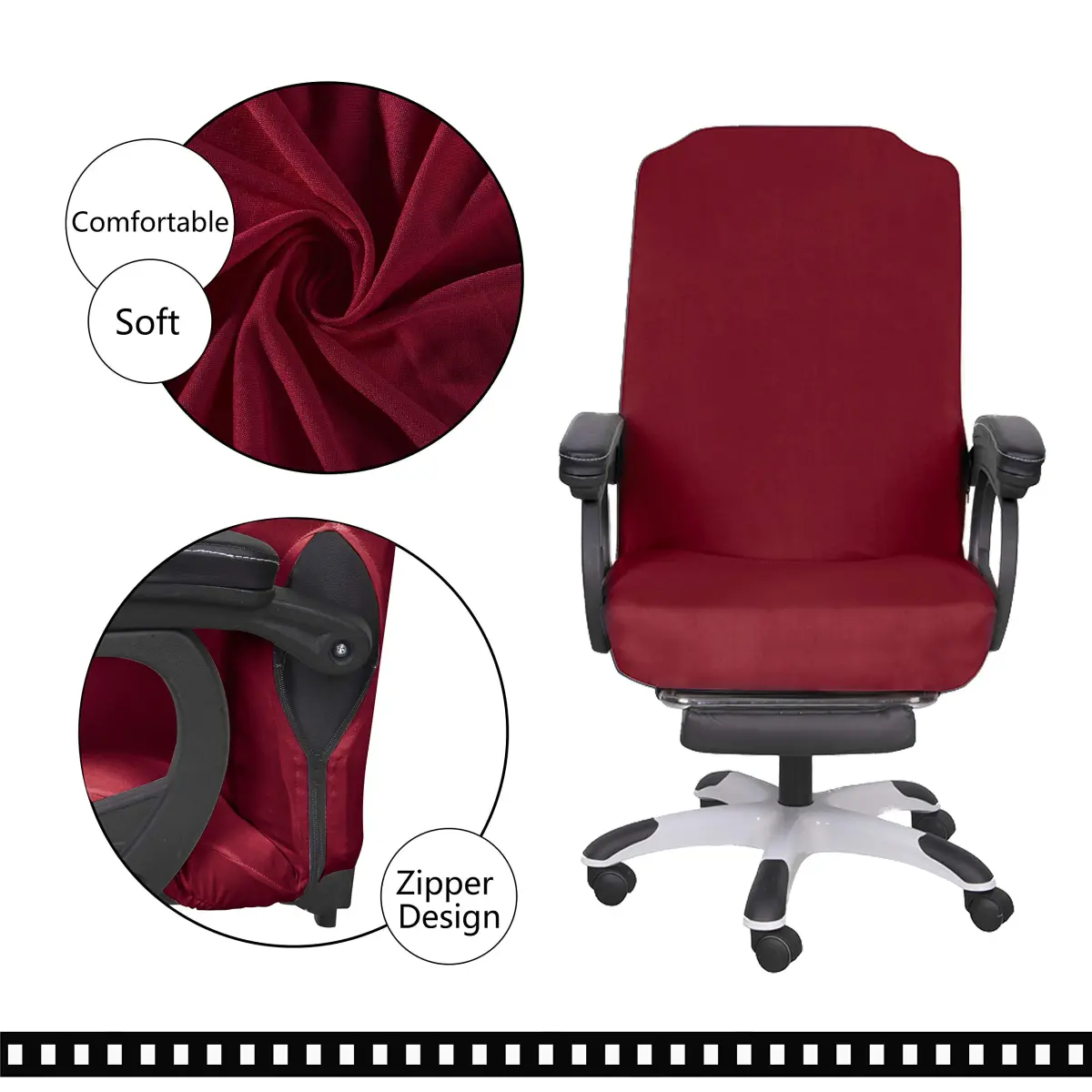 SARAFLORA Burgundy Large Office Chair Cover | Stretch Fit, Removable, Washable Protector (1 Piece) - view 5
