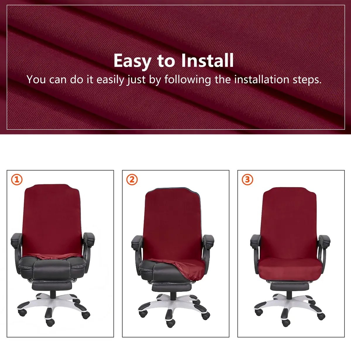 SARAFLORA Burgundy Large Office Chair Cover | Stretch Fit, Removable, Washable Protector (1 Piece) - view 6