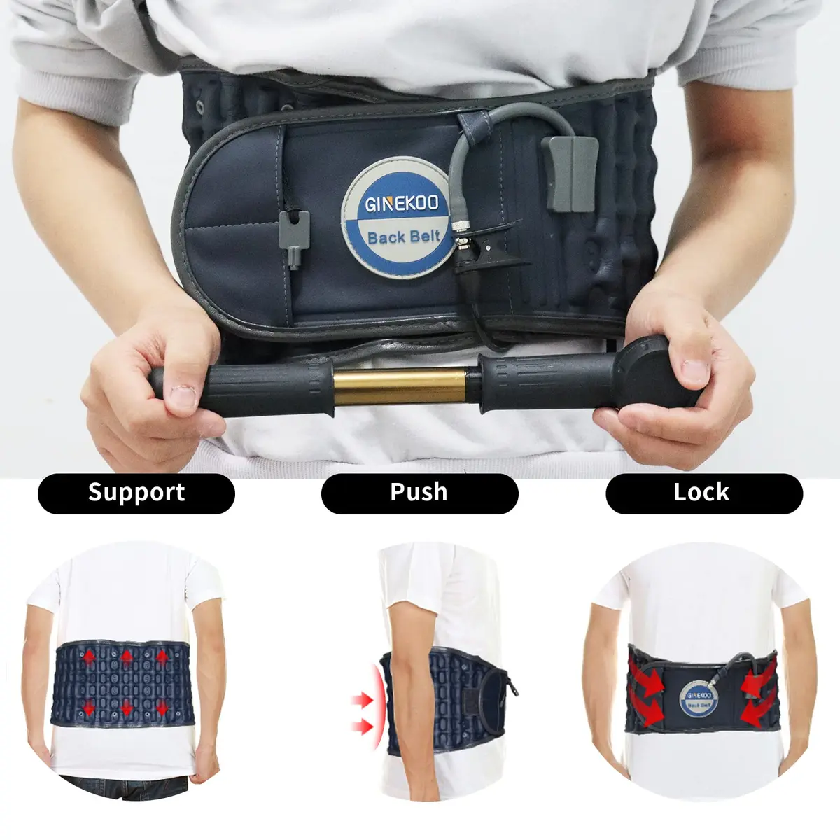 GINEKOO Inflatable Decompression Belt for Lower Back Pain Relief, Blue | Lumbar Support & Spinal Traction - view 3