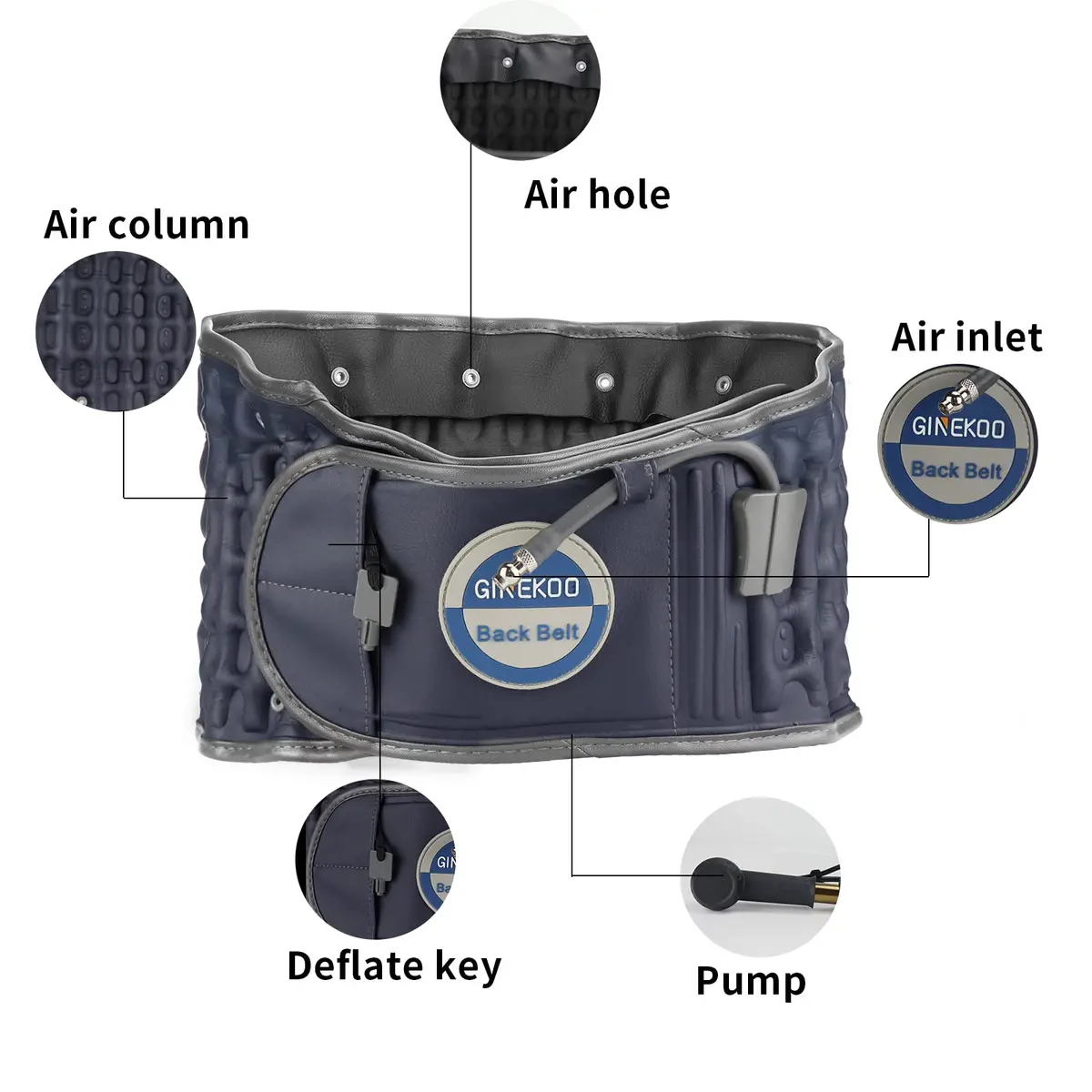 GINEKOO Inflatable Decompression Belt for Lower Back Pain Relief, Blue | Lumbar Support & Spinal Traction - view 4