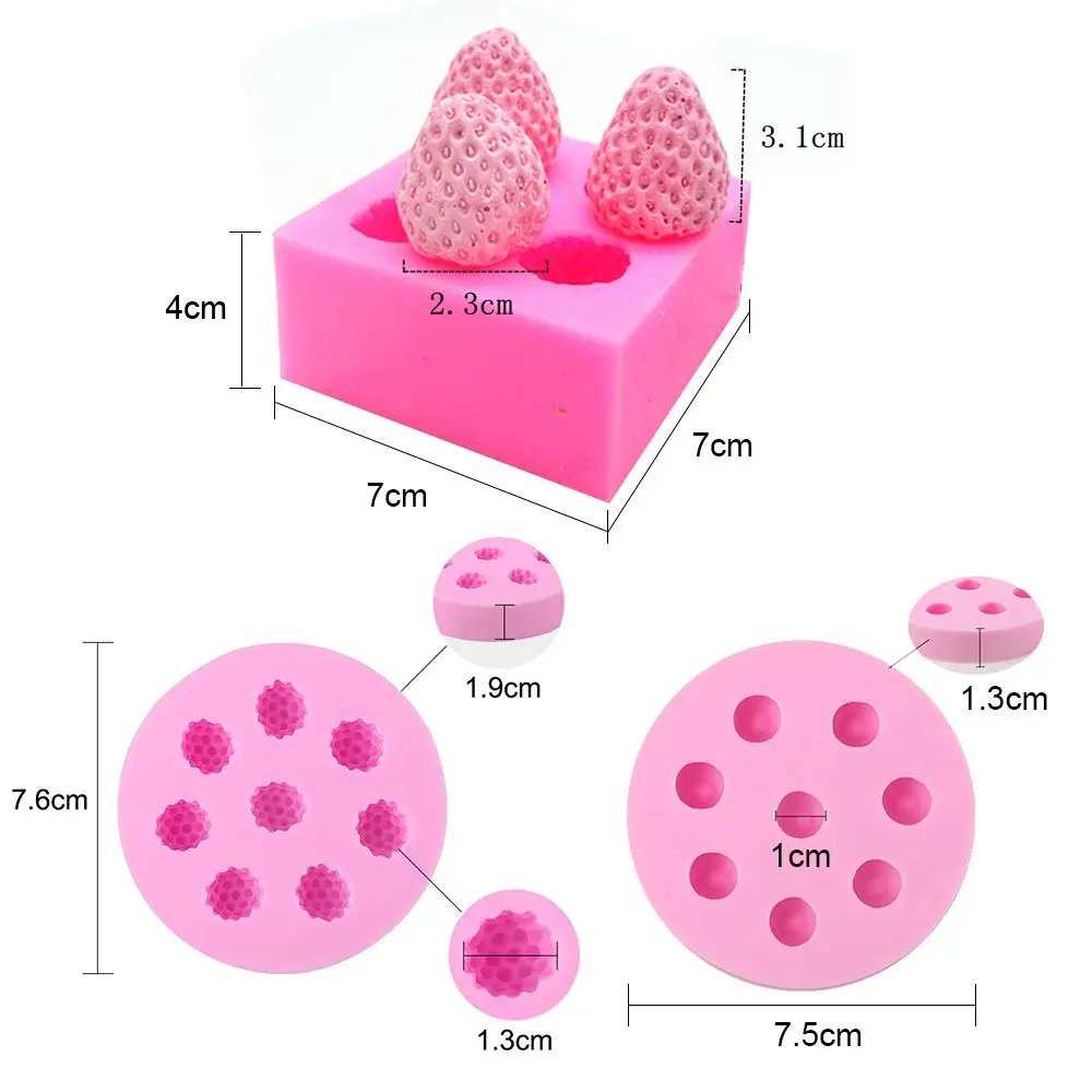HiParty 3D Mini Silicone Fondant Molds Set | Realistic Berries for Cake & Cupcake Decor (2.3x3.1cm Strawberry) - view 2