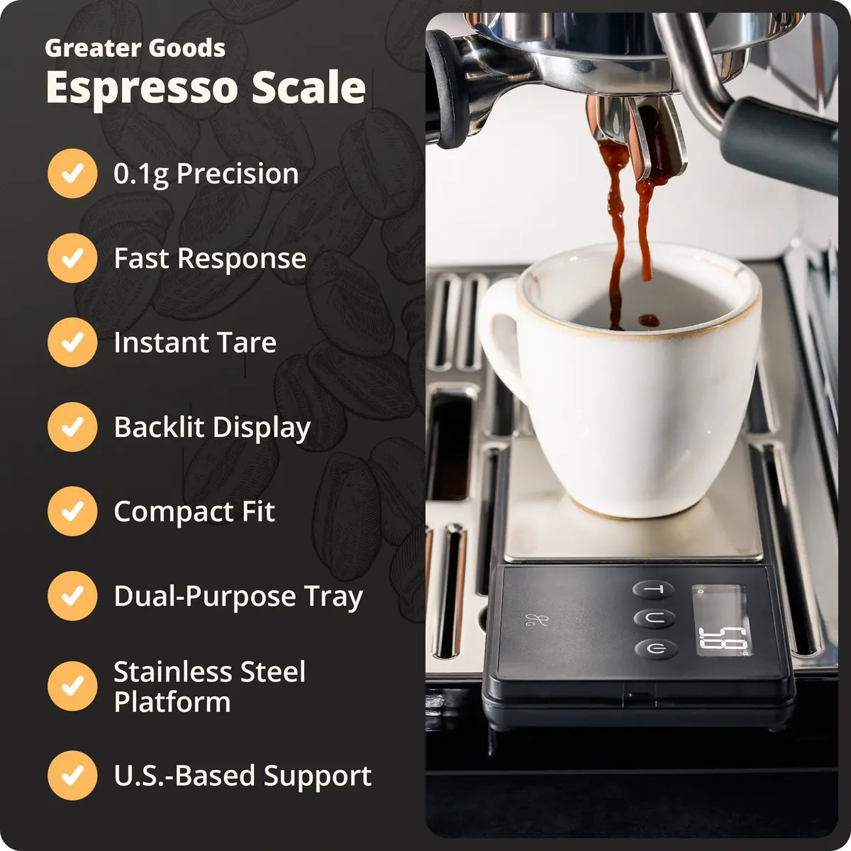 Greater Goods Digital Espresso Scale with 0.1g Precision, 750g Capacity | Compact, Accurate, for Home Espresso - view 8