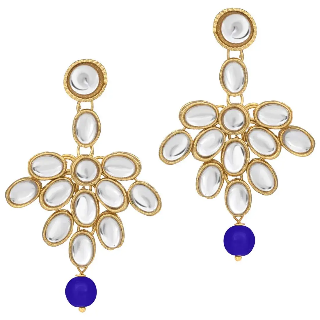 I Jewels White 5 Layer Faux Mother-of-Pearl and Kundan Jewelry Set with Earrings for Women (Blue) | Traditional Party Wear - view 5