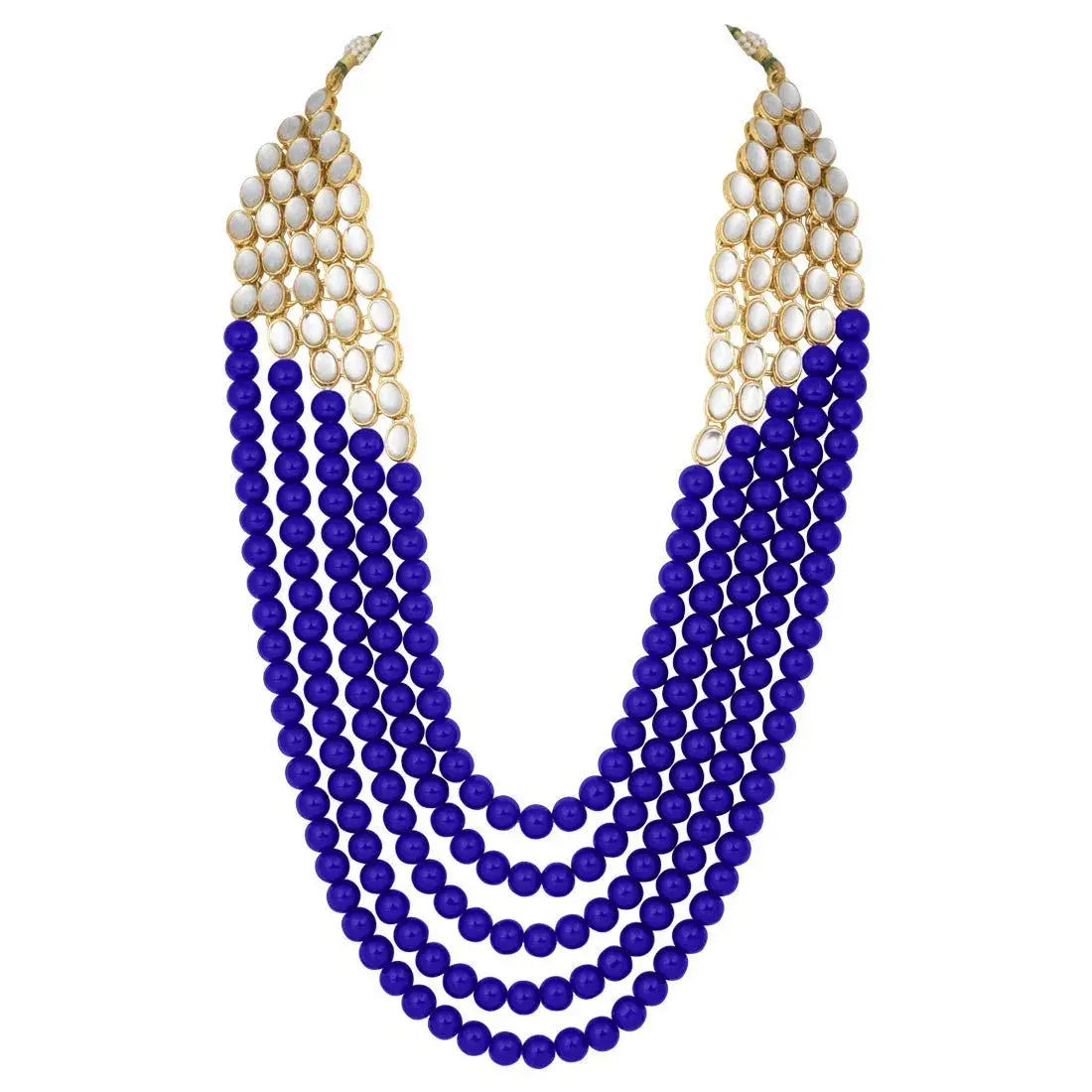I Jewels White 5 Layer Faux Mother-of-Pearl and Kundan Jewelry Set with Earrings for Women (Blue) | Traditional Party Wear - view 2
