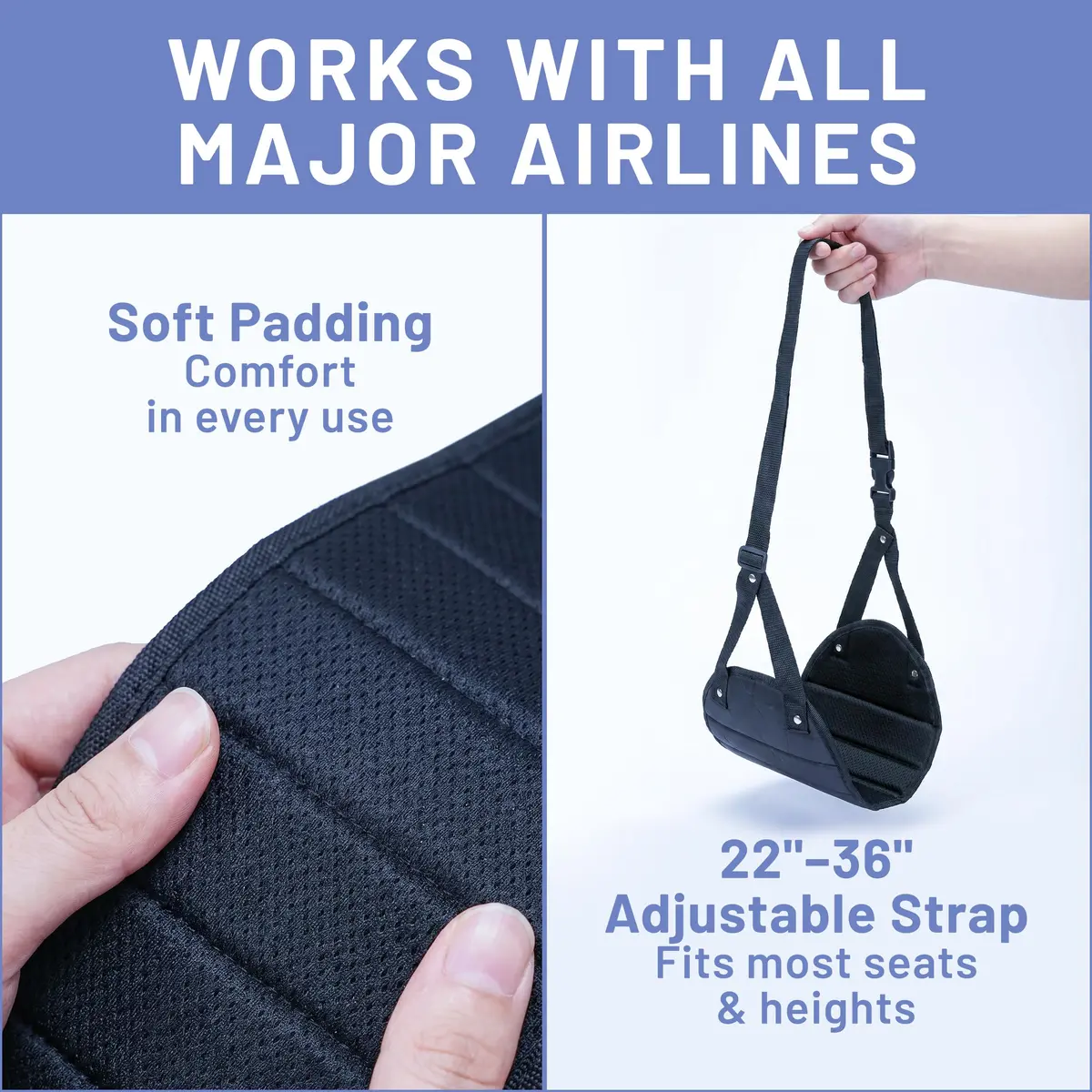 BASIC CONCEPTS Airplane Foot Hammock for Plane Travel Essentials - Black, 17-34 inch Adjustable Strap | Travel Comfortably - view 7