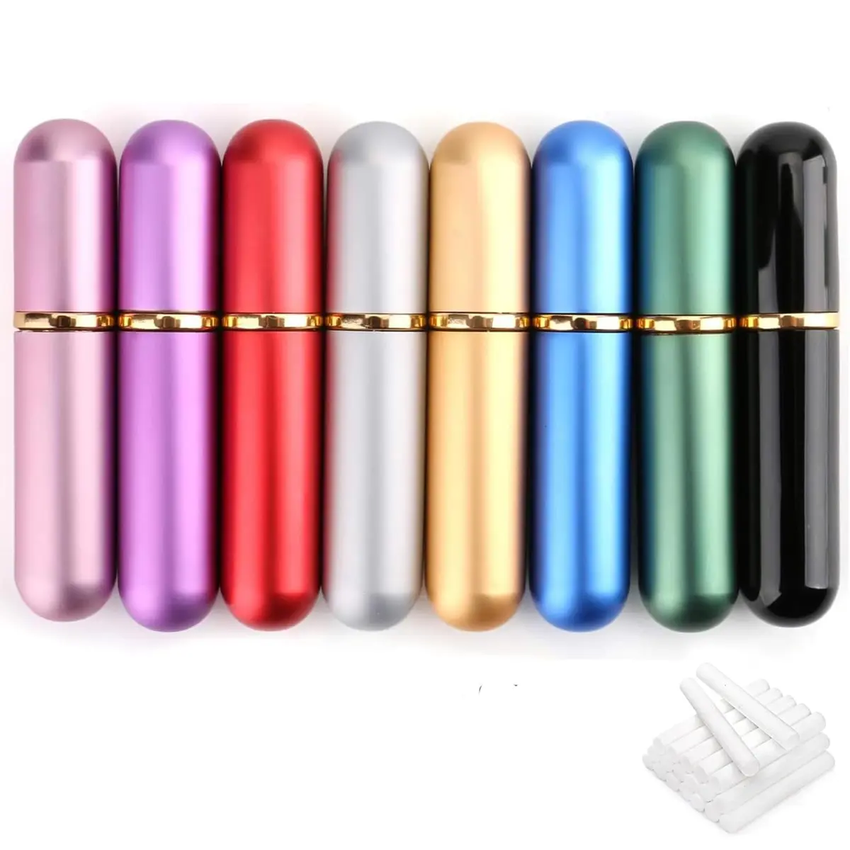 Bekith Set of 8 Colors Empty Essential Oil Personal Inhaler Refillable Aromatherapy Nasal Inhaler Tubes Aluminum and Glass, Portable Nasal Inhalers with 20 Cotton Wicks | Reusable & Refillable - main product image