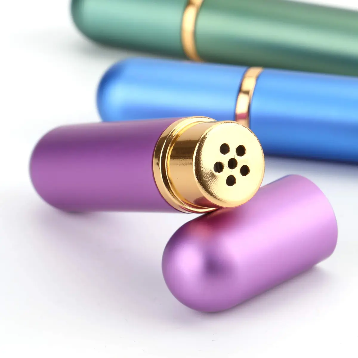 Bekith Set of 8 Colors Empty Essential Oil Personal Inhaler Refillable Aromatherapy Nasal Inhaler Tubes Aluminum and Glass, Portable Nasal Inhalers with 20 Cotton Wicks | Reusable & Refillable - view 3