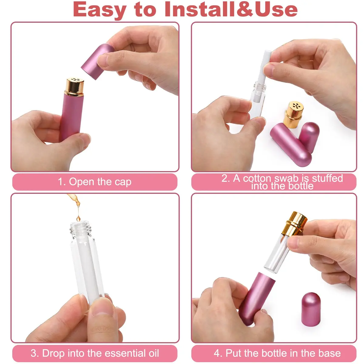 Bekith Set of 8 Colors Empty Essential Oil Personal Inhaler Refillable Aromatherapy Nasal Inhaler Tubes Aluminum and Glass, Portable Nasal Inhalers with 20 Cotton Wicks | Reusable & Refillable - view 4