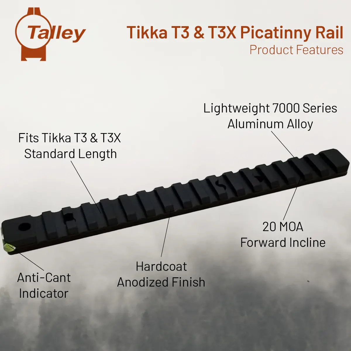 Talley Tikka T3 & T3X Picatinny Rail with Anti-Cant Indicator | 20 MOA, Black - view 4