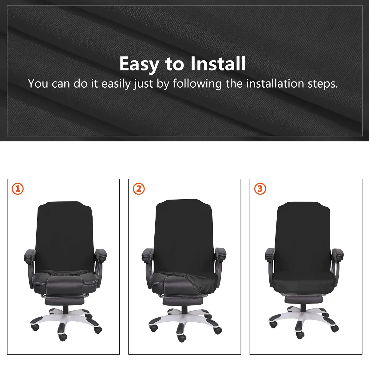 SARAFLORA Black Office Chair Cover Large | Stretchable & Washable Protector for Computer Chairs - view 6