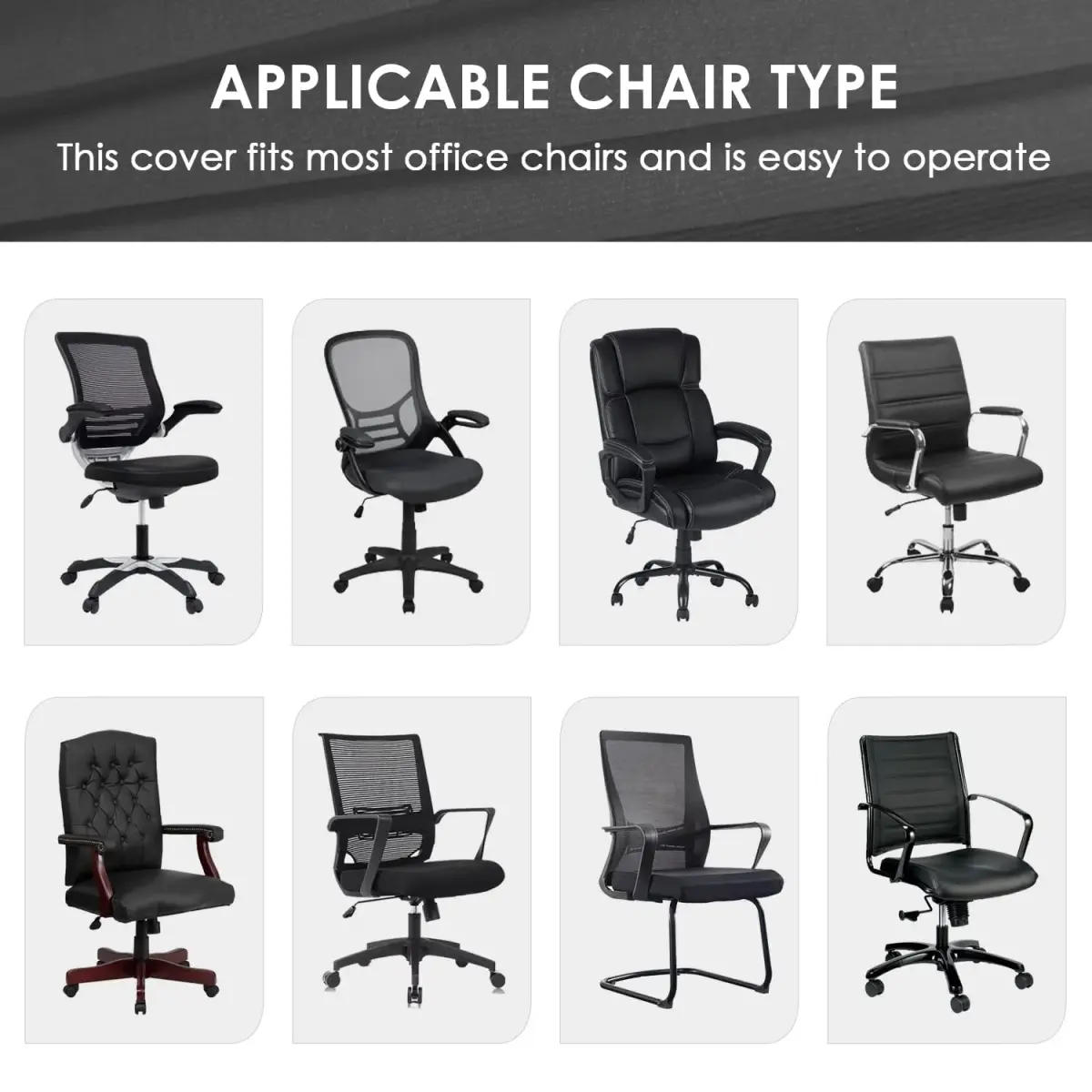 SARAFLORA Black Office Chair Cover Large | Stretchable & Washable Protector for Computer Chairs - view 8