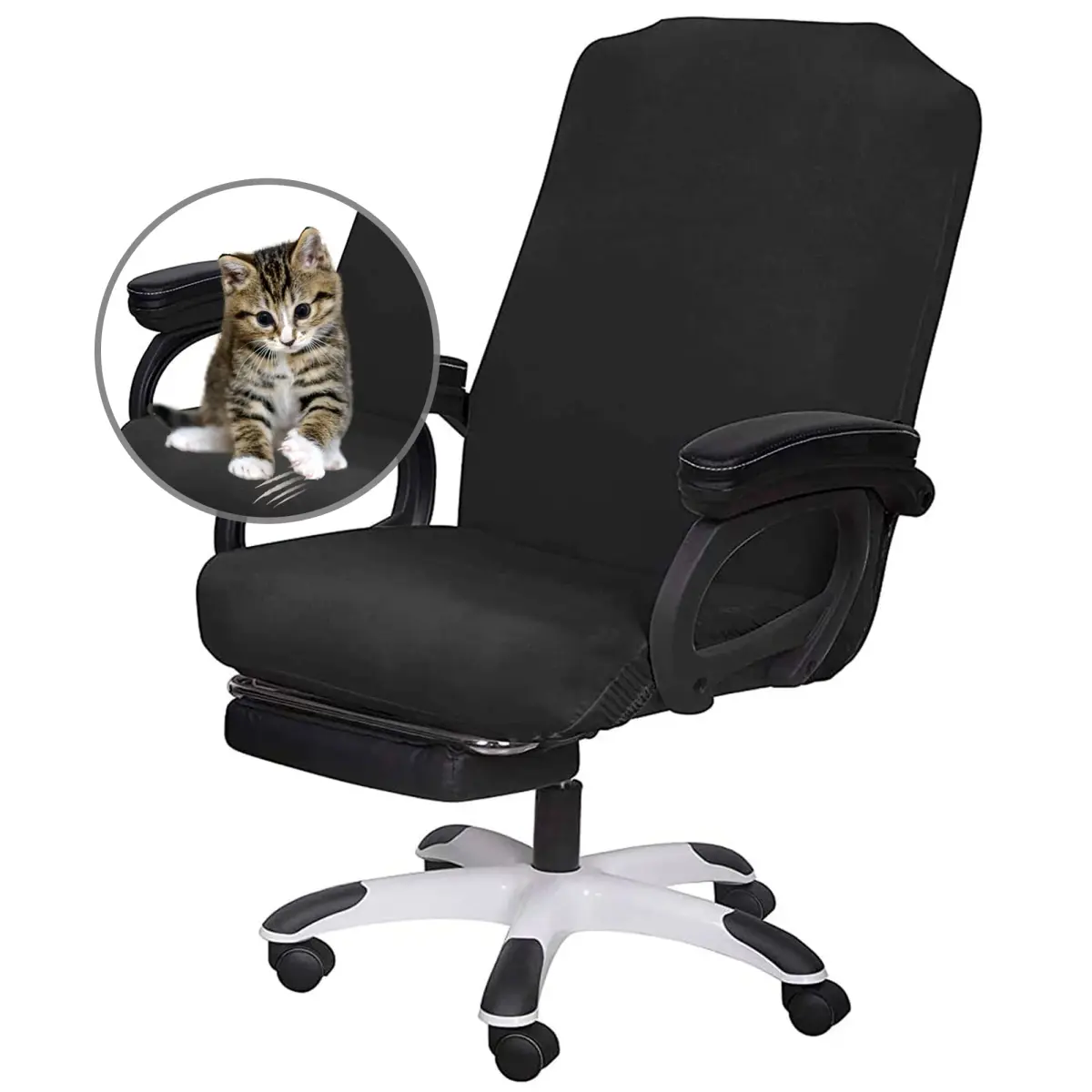 SARAFLORA Black Office Chair Cover Large | Stretchable & Washable Protector for Computer Chairs - view 2