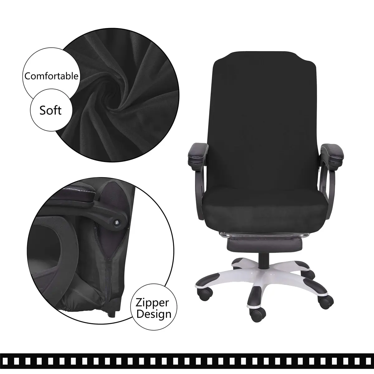 SARAFLORA Black Office Chair Cover Large | Stretchable & Washable Protector for Computer Chairs - view 4