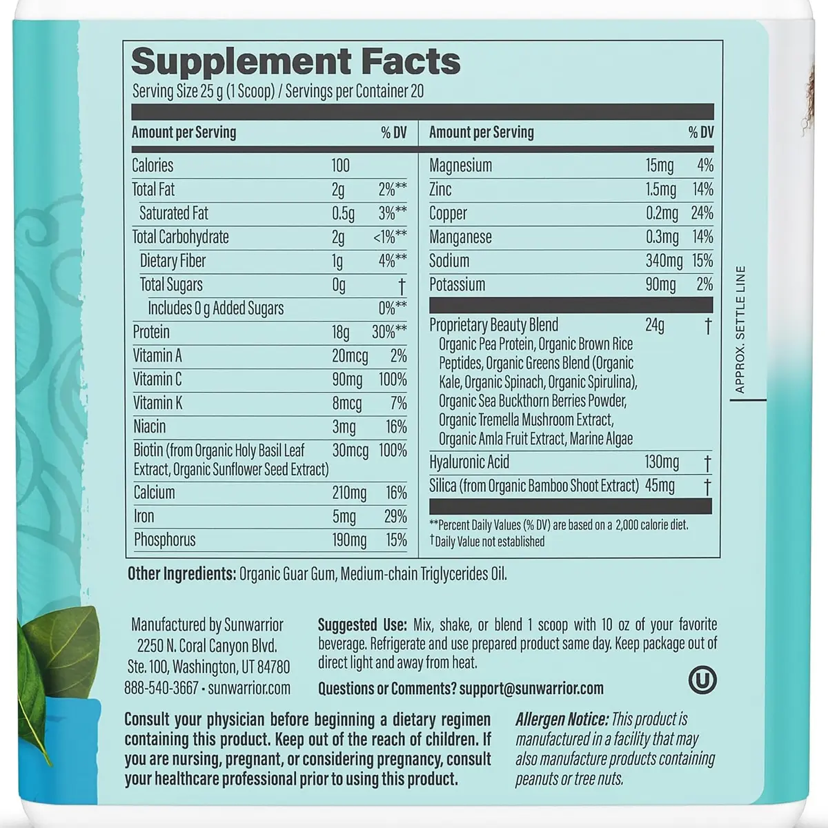 Sunwarrior Vegan Collagen Building Peptides, Unflavored | Plant-Based Collagen Support for Skin & Muscle (20 Servings) - view 2