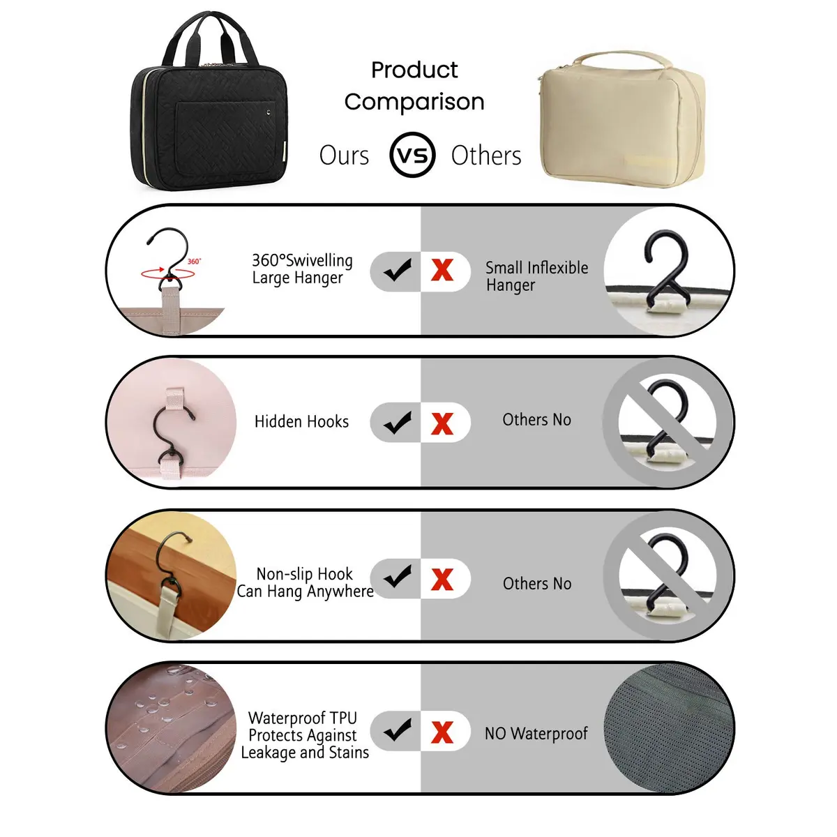 BAGSMART Water-Resistant Toiletry Bag with Hanging Hook | Travel Organizer for Accessories & Full-Size Containers - view 4