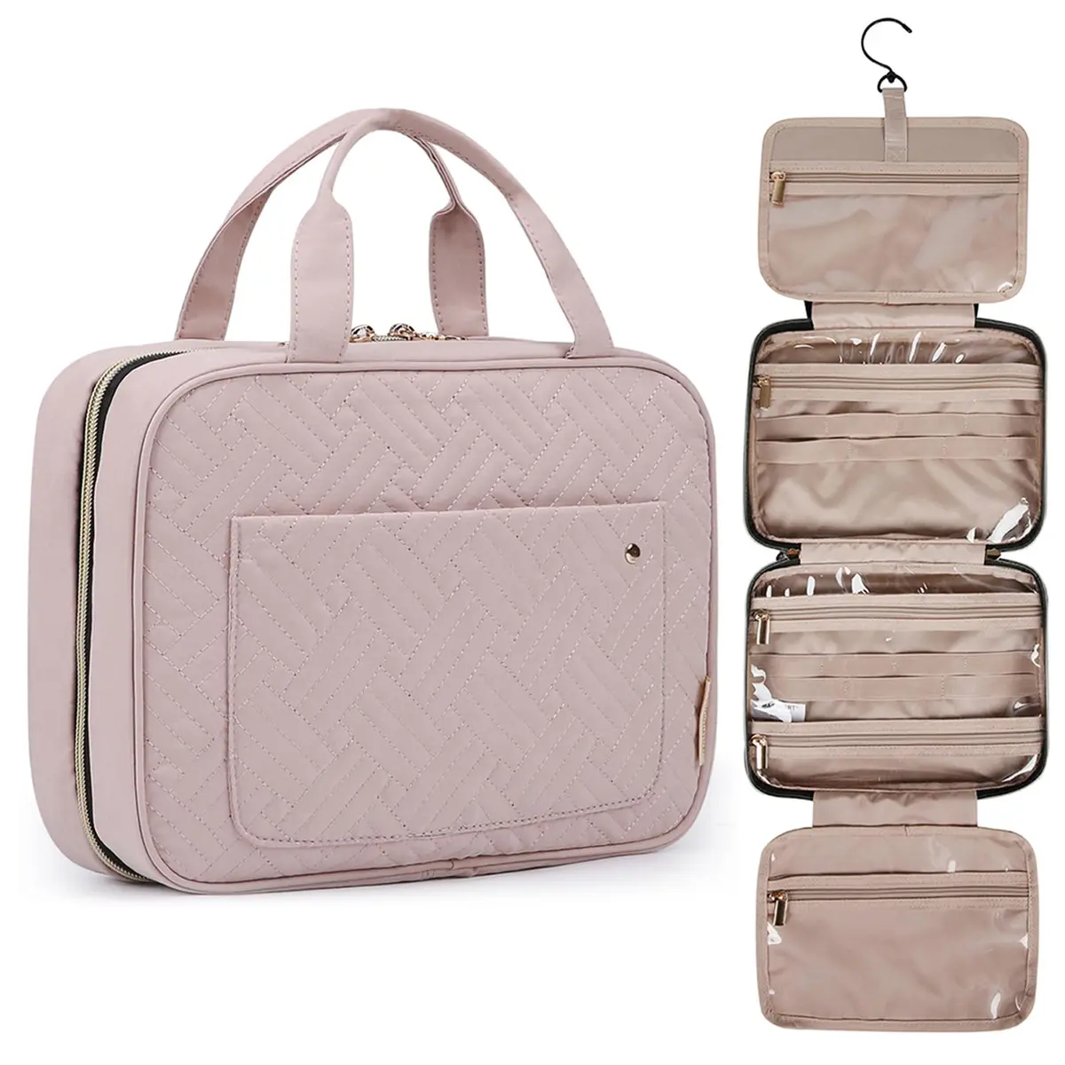 BAGSMART Toiletry Bag Travel Organizer with Hanging Hook, Water-resistant, Baby Pink, Medium - main product image