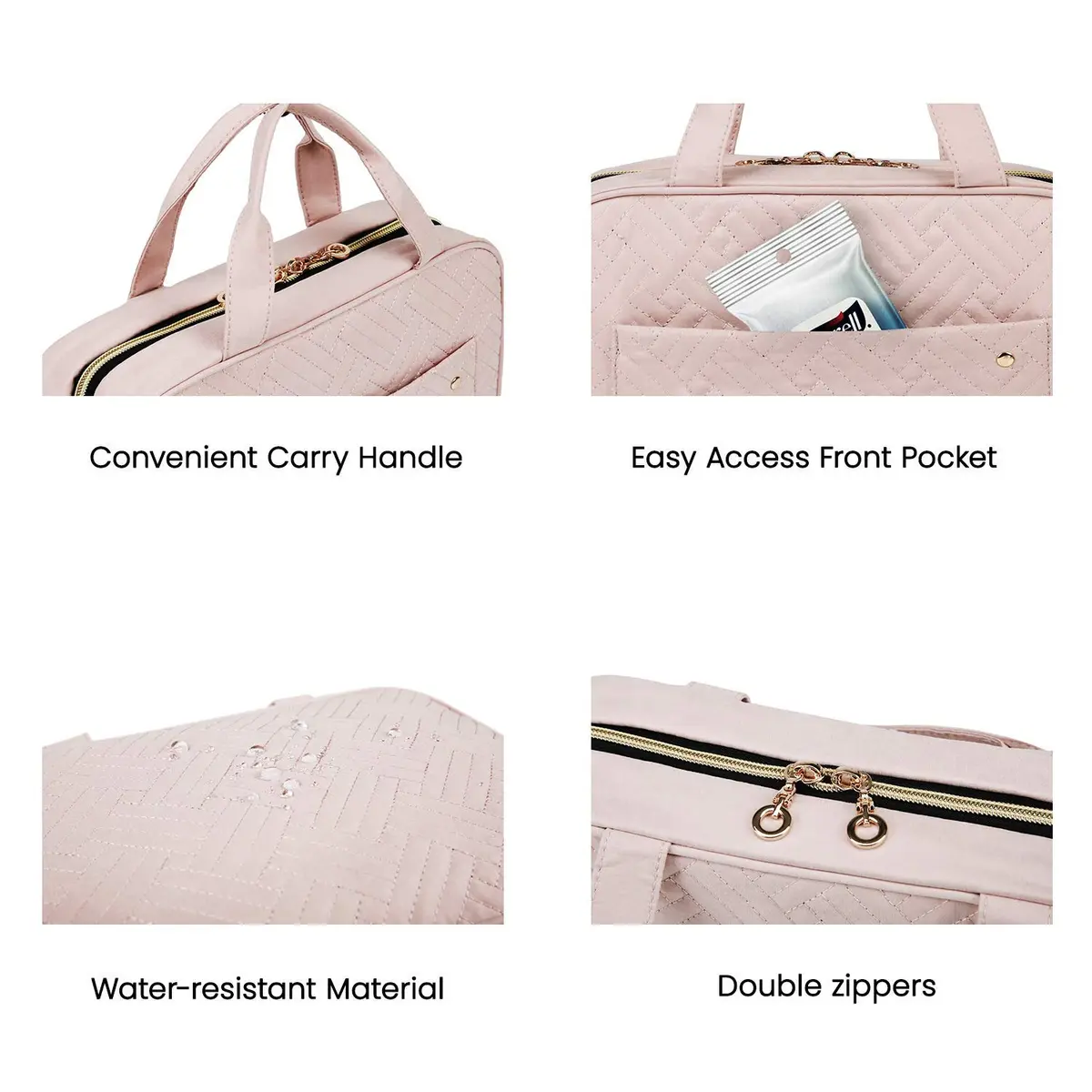 BAGSMART Toiletry Bag Travel Organizer with Hanging Hook, Water-resistant, Baby Pink, Medium - view 6