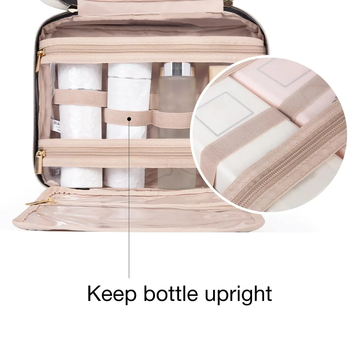 BAGSMART Toiletry Bag Travel Organizer with Hanging Hook, Water-resistant, Baby Pink, Medium - view 4