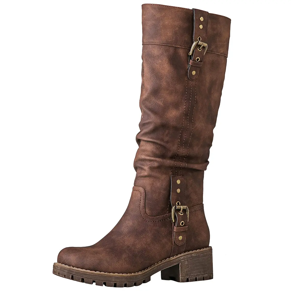 GLOBALWIN Women's Brown Knee High Riding Boots 6.5M | Chunky Low Heel, Fashion-Forward Comfort - main product image