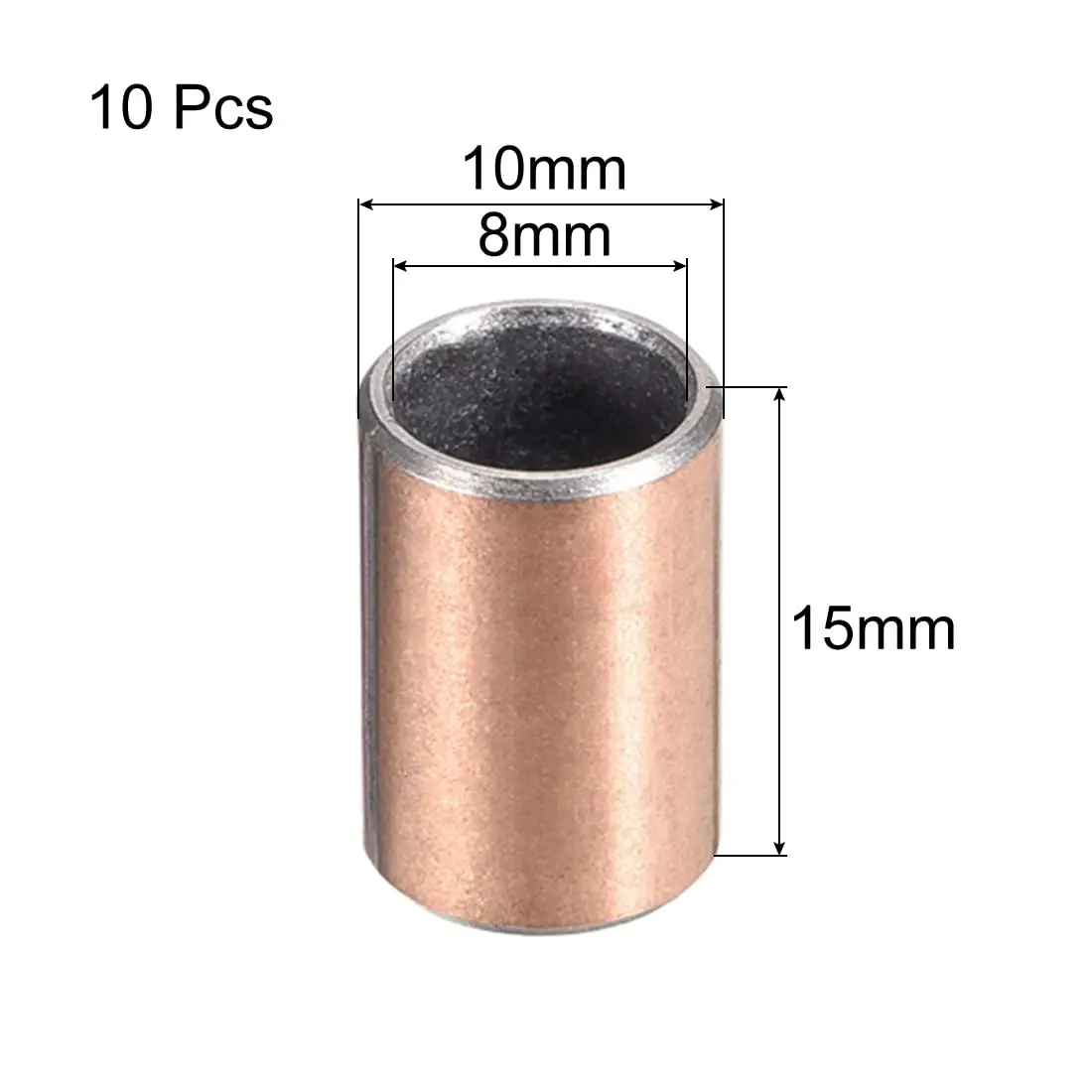 uxcell Sleeve Bearing 8mm Bore x 10mm OD x 15mm Length Plain Bearings Wrapped Oilless Bushings 10pcs - view 2