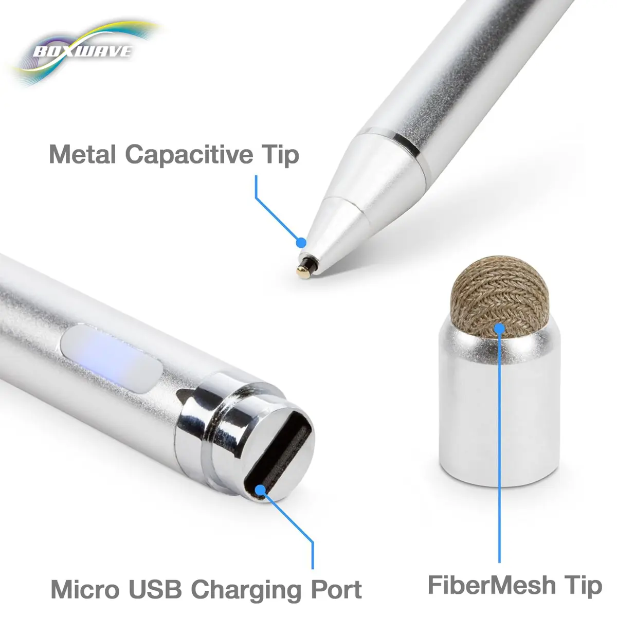 BoxWave Active Stylus Pen for Acer Chromebook 15 (CB515) 15.6 in | Ultra Fine Tip, 12H Battery, Metallic Silver - view 9