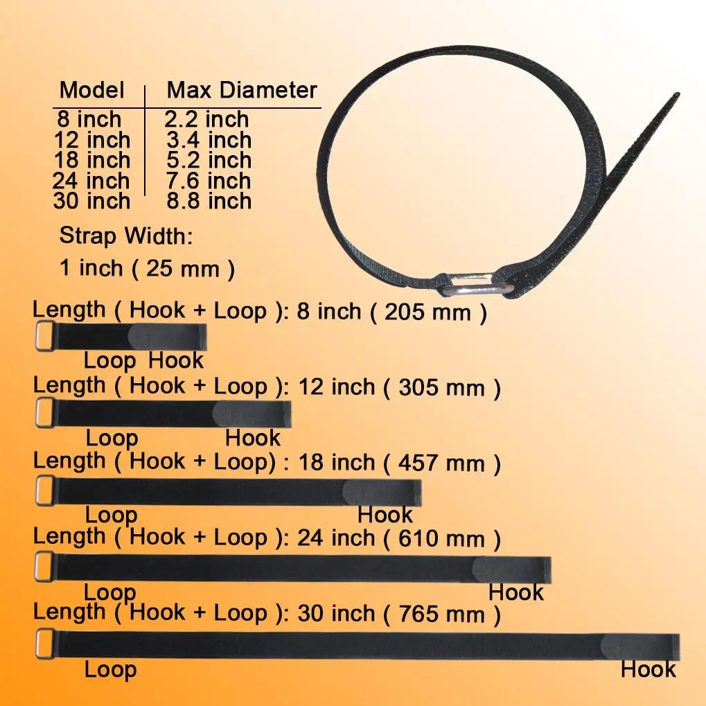 VIGAER 8"12"18"24"30" Hook and Loop Cable Straps | Reusable Nylon Securing Straps with Buckle - view 2
