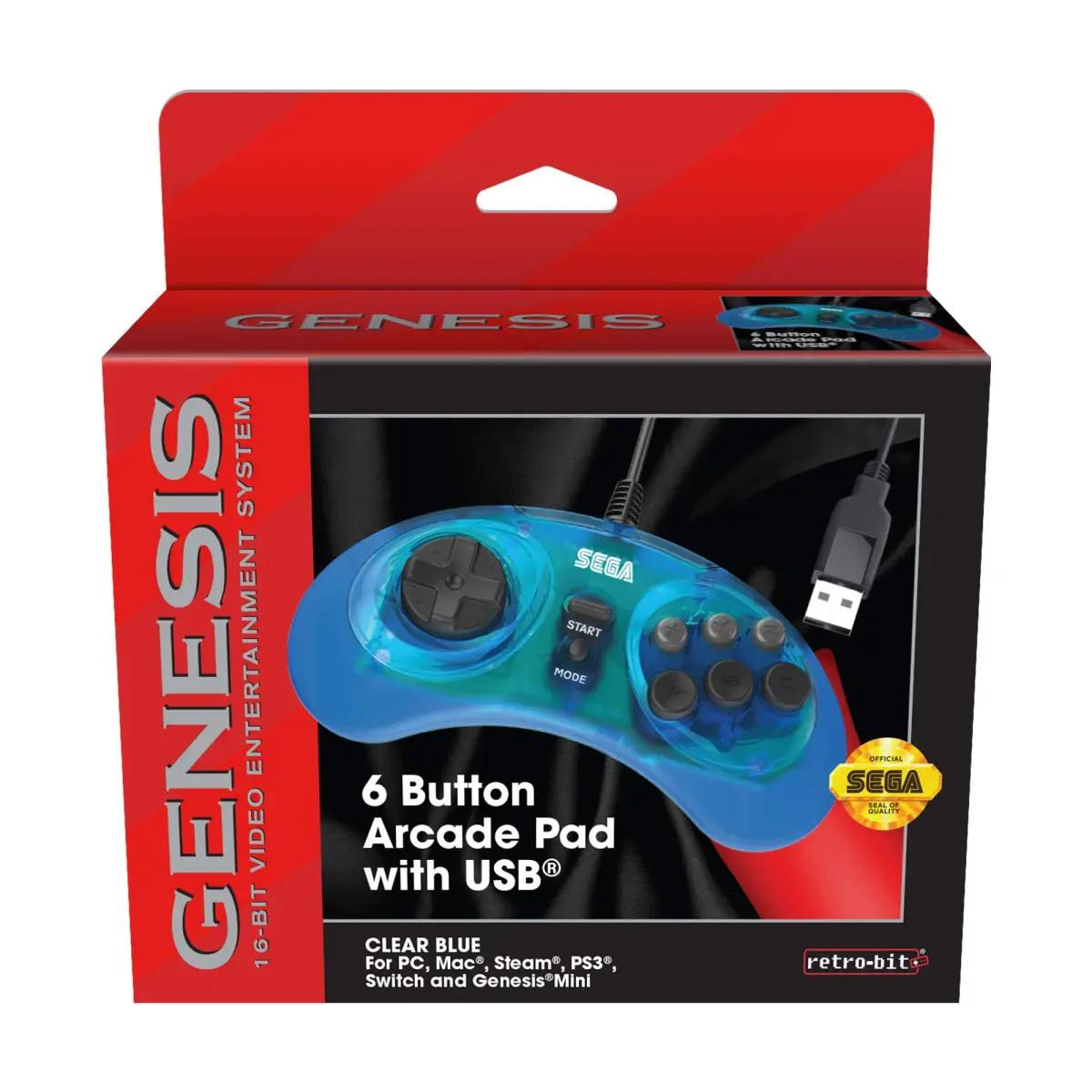 Retro-Bit SEGA Genesis 6-Button Wired USB Controller (Clear Blue) | Officially Licensed PC Gaming Controller - view 5