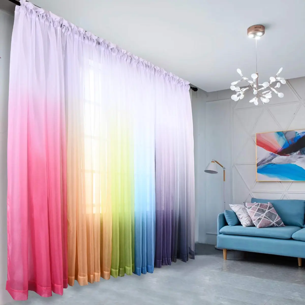 HUTO Pink Curtain Ombre Sheer Curtain for Girls Bedroom | Gradient Window Panel 52"W x 95"L - view 2