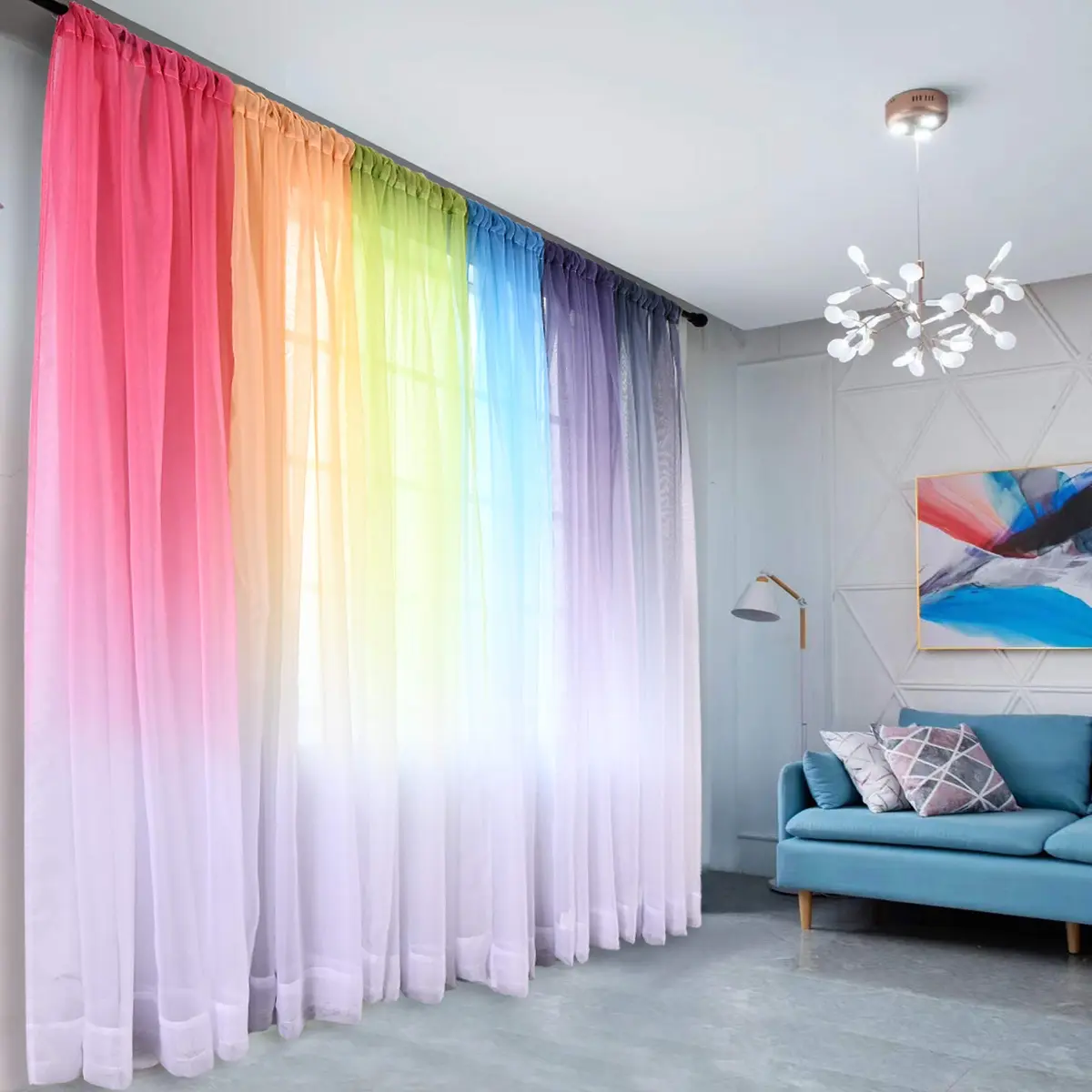 HUTO Pink Curtain Ombre Sheer Curtain for Girls Bedroom | Gradient Window Panel 52"W x 95"L - view 3