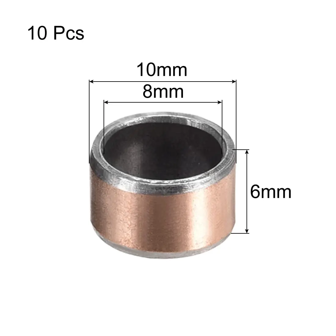 uxcell Sleeve Bearing 8mm Bore x 10mm OD x 6mm Length Plain Bearings Wrapped Oilless Bushings 10 Pack | Self-Lubricating for Sliding Movements - view 2