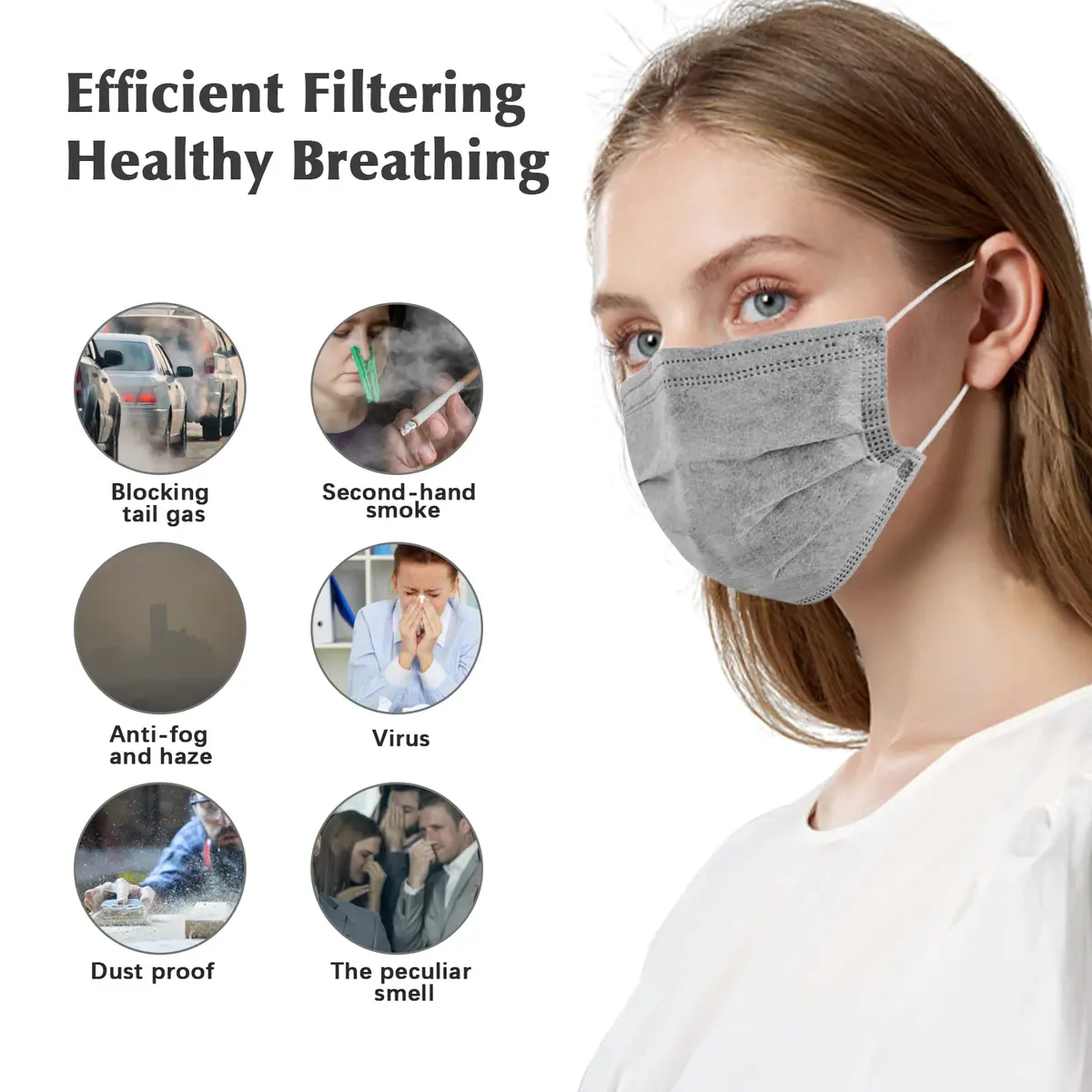 Wecolor Disposable Face Masks 100 Pcs Gray | 3 Ply Breathable Adult Masks with Adjustable Nose Wire - view 6