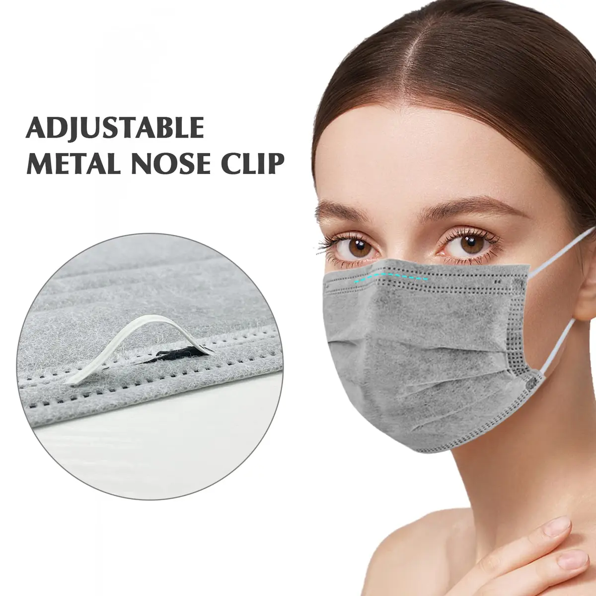 Wecolor Disposable Face Masks 100 Pcs Gray | 3 Ply Breathable Adult Masks with Adjustable Nose Wire - view 4