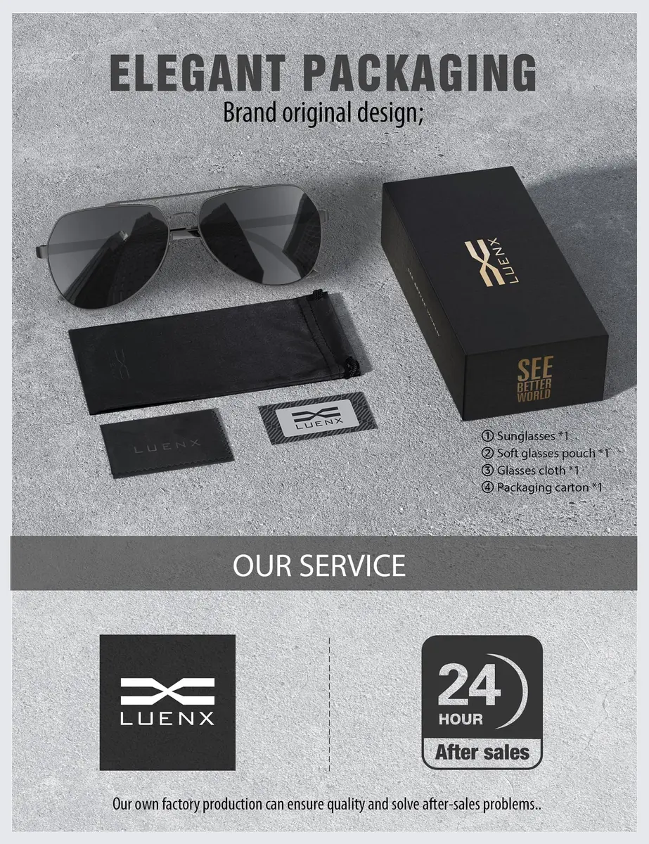 Luenx Aviator Polarized Sunglasses Men Women Classic UV400 Driving | Stylish, Lightweight & Polarized - view 6