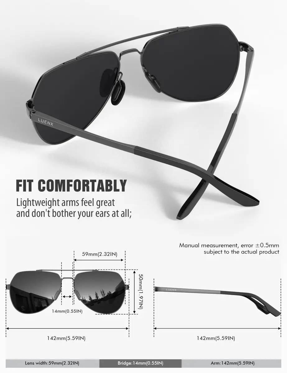 Luenx Aviator Polarized Sunglasses Men Women Classic UV400 Driving | Stylish, Lightweight & Polarized - view 4