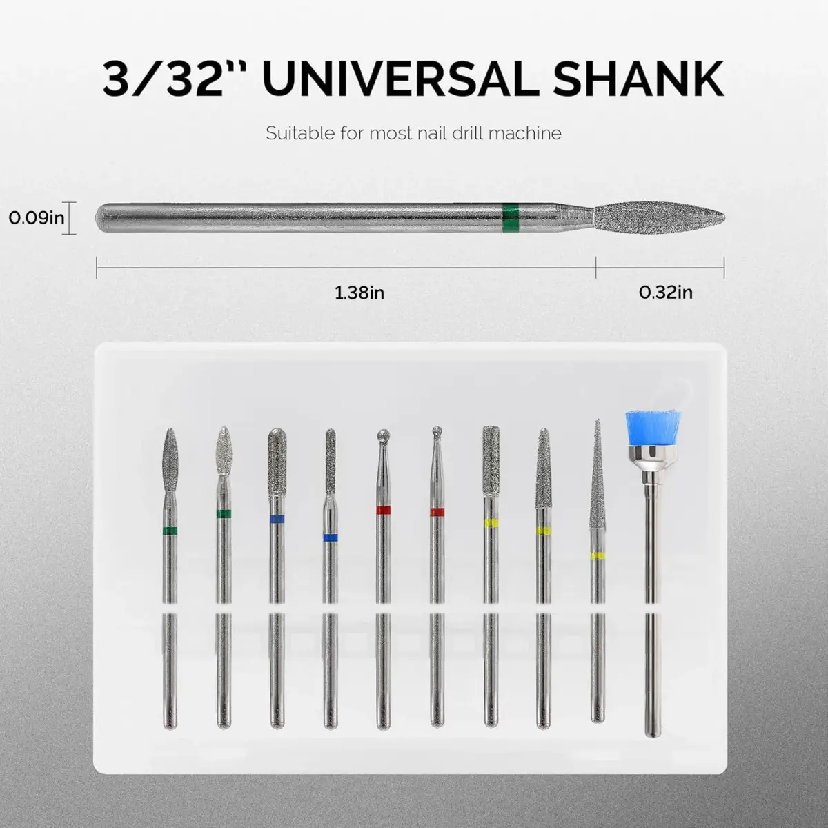 MelodySusie Silver 10pcs Diamond Nail Drill Bits Set | Universal 3/32" Shank for Acrylic Gel Nails - view 6