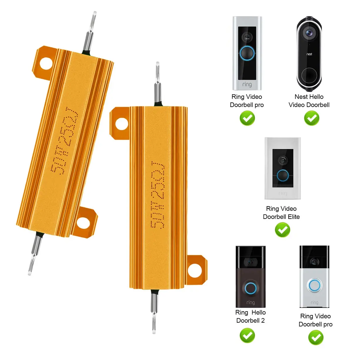 TiToeKi 50W 25 Ohm Aluminum Case Wirewound Resistor Compatible with Nest Hello & Ring Doorbell | Aluminum Heat Dissipation (105 characters) - view 2