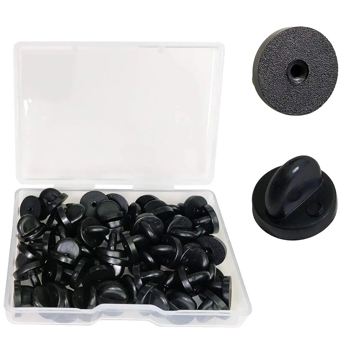 TTSAM Rubber Pin Backings Butterfly Clutch Pin Backs 11mm (0.433 inch) Black, Pack of 50 | Secure Replacement for Lapel Pins - main product image