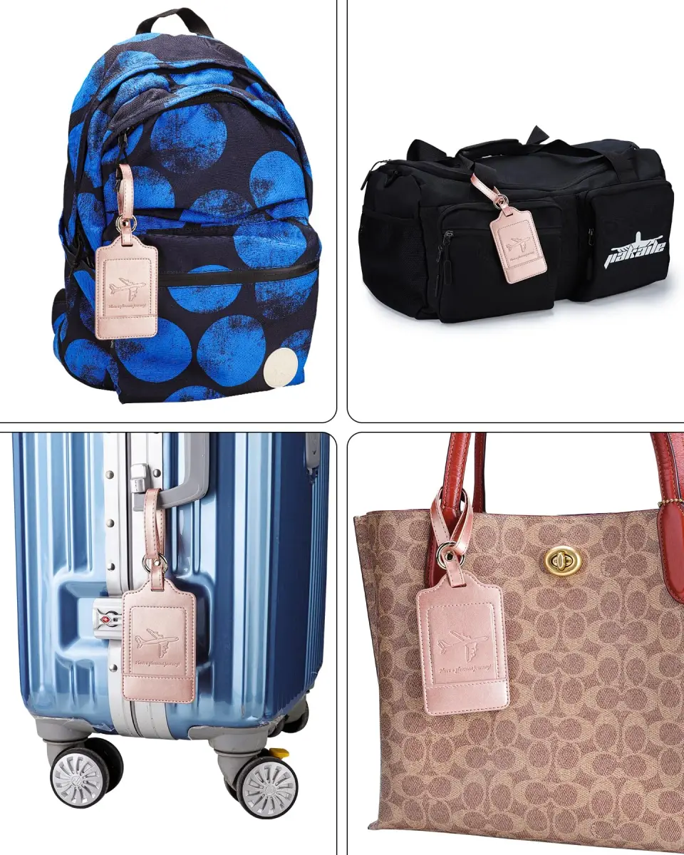Teskyer Leather Luggage Tags for Suitcases, 3 Pack, Rose Gold | Quick-Attach Spring Ring, Privacy Flap Design - view 6