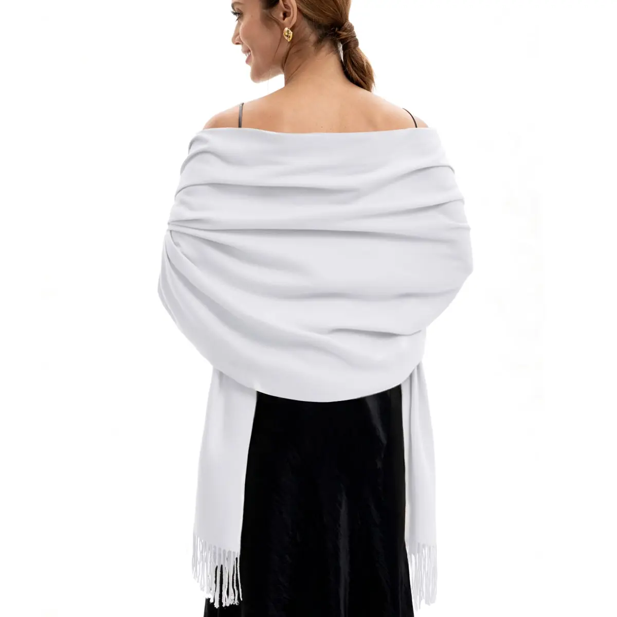 vimate White Pashmina Shawls and Wraps | Soft, Multi-Season, 70x200cm - main product image