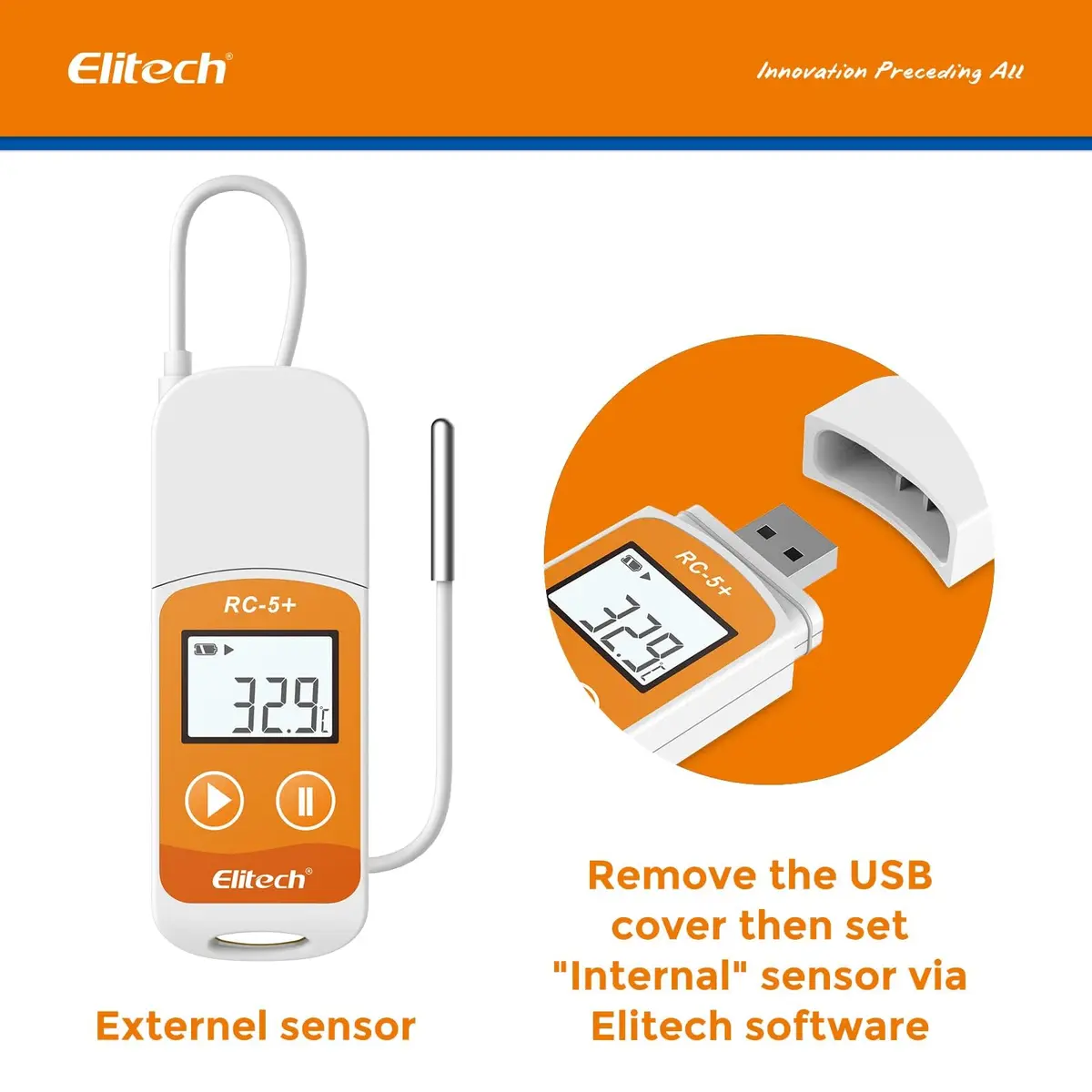 Elitech RC-5+ TE Digital PDF USB Temperature Data Logger 32000 Points | High Accuracy with External Sensor - view 5