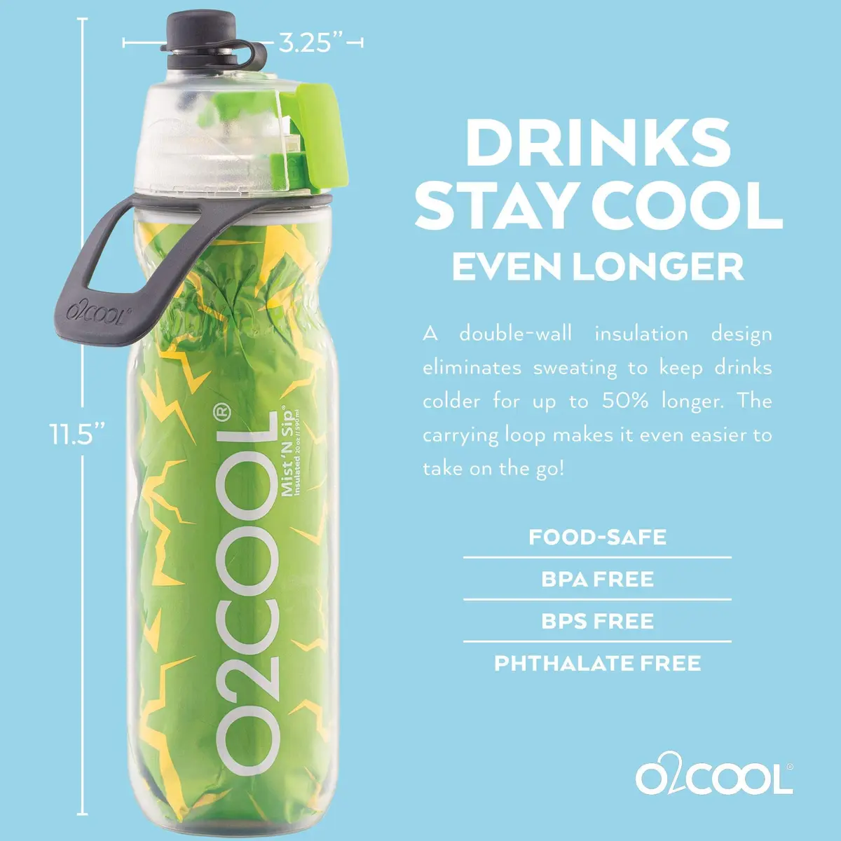 O2COOL Mist N Sip 20 oz Insulated Plastic Sports Bottle | Misting & Drinking with Cool Design - view 4