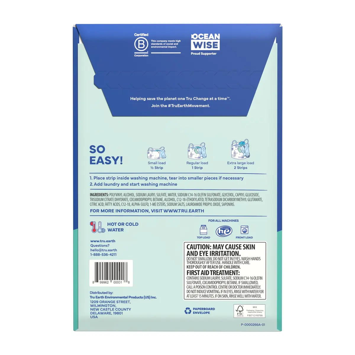 Tru Earth Dry Laundry Detergent Sheets, Unscented, 32 Strips | Liquidless, Eco-Friendly, Travel-Ready - view 3