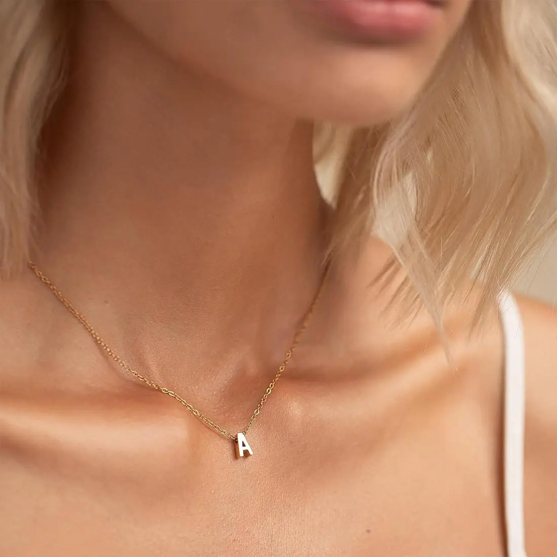 MOMOL Tiny Initial 'N' Necklace 18K Gold Plated Stainless Steel Pendant | Personalized Name Jewelry for Women - view 3