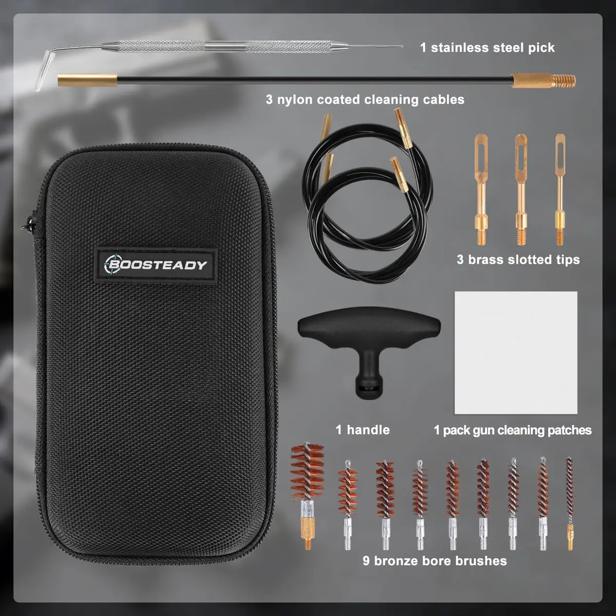 BOOSTEADY Gun Cleaning Kit .17 .22/.223/5.56MM .243 .280 .30 .357/9MM .40 .45 12GA | Multi-Caliber Bore Brushes & Coated Cables - view 2