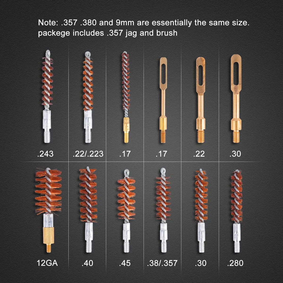 BOOSTEADY Gun Cleaning Kit .17 .22/.223/5.56MM .243 .280 .30 .357/9MM .40 .45 12GA | Multi-Caliber Bore Brushes & Coated Cables - view 3