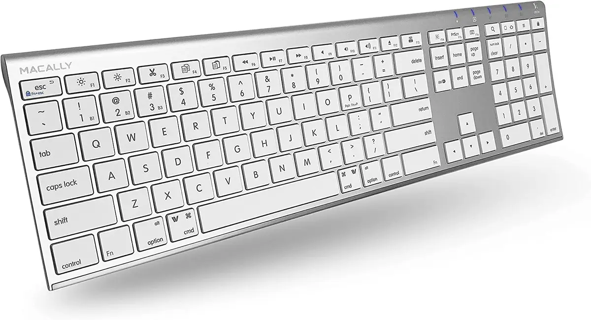Macally ACEBTKEYA Multi-Device Bluetooth Keyboard with Numeric Keypad - Silver, 110 Keys | Connects to 3 Devices Simultaneously - main product image