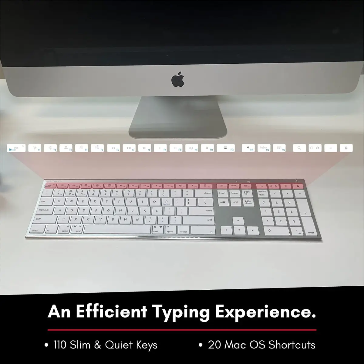 Macally ACEBTKEYA Multi-Device Bluetooth Keyboard with Numeric Keypad - Silver, 110 Keys | Connects to 3 Devices Simultaneously - view 5